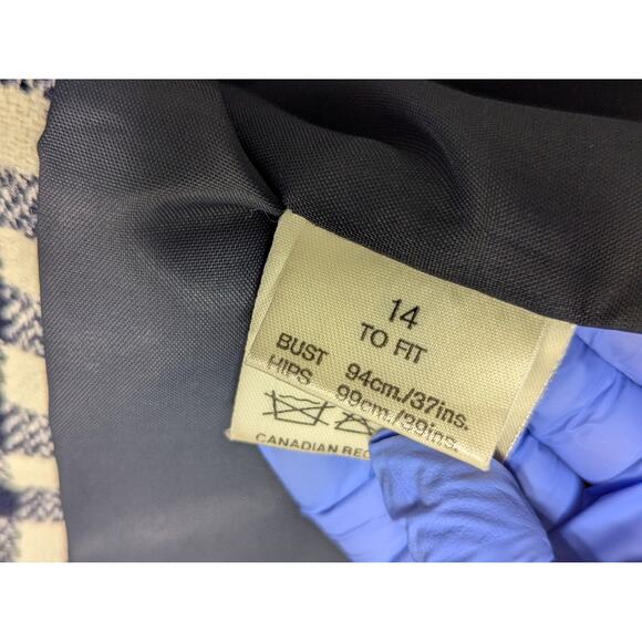 Vintage Jaeger Plaid Gingham Wool Blazer Structured Jacket Womens Medium Navy - Picture 7 of 8